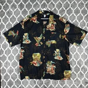 Reebesse Hawaiian Shirt Mens 4XL Black Cocktail Aloha Tropical Made USA